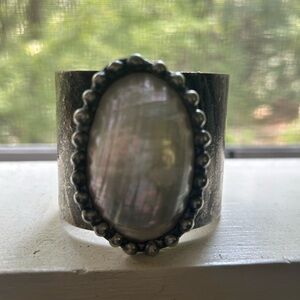 Mikal Winn Silver/Bronze Cuff Bracelet with Giant Mother of Pearl